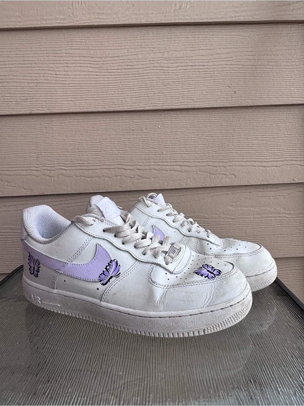 Custom Nike Air Force One with Lavender Swoosh & Butterfly Accents